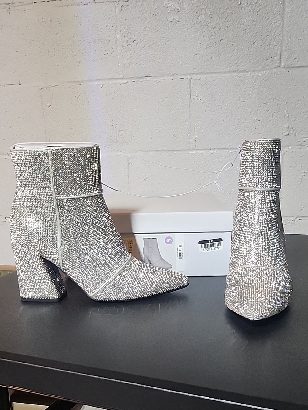 A New Day Caitlin Sparkling Silver Rhinestone Ankle Boots for Women